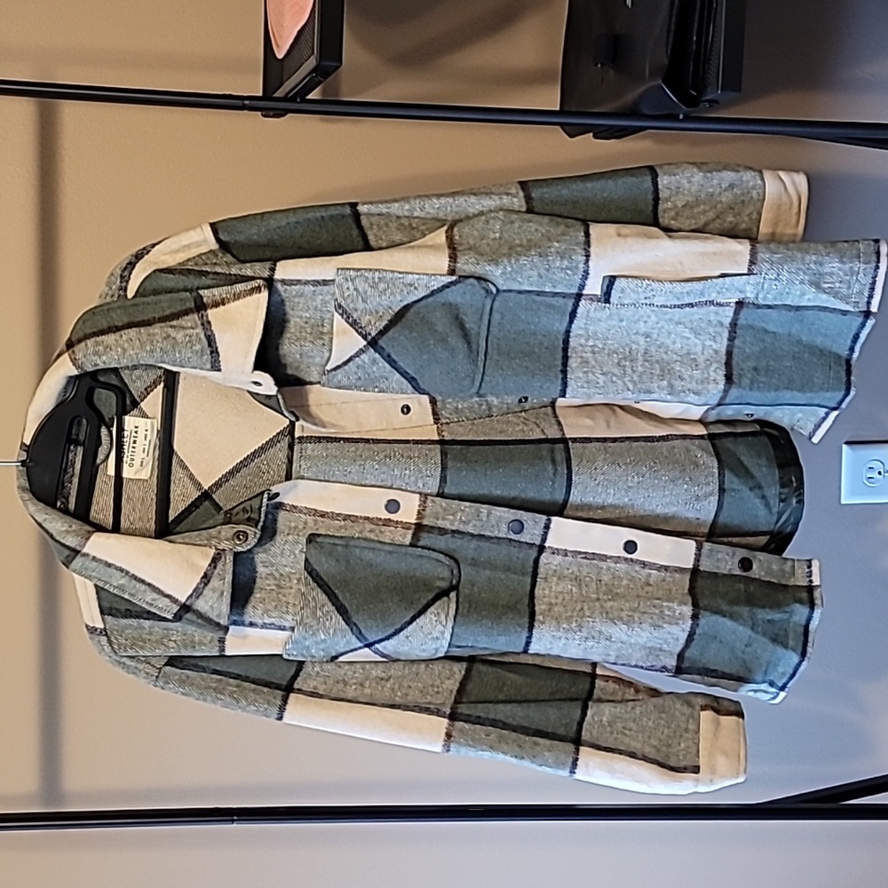 Ashley by 26 International Plaid Green Brushed Shacket